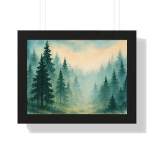 Serene Forest Landscape Framed Print for Meditation Space - Dipaliz - 16″ x 12″ / Black - Prints