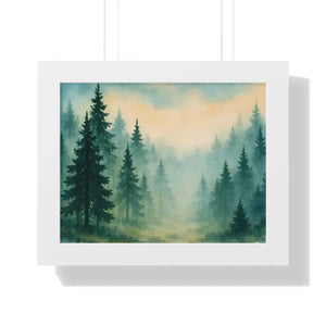 Serene Forest Landscape Framed Print for Meditation Space - Dipaliz - 14″ x 11″ / White - Prints