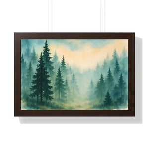Serene Forest Landscape Framed Print for Meditation Space - Dipaliz - 24″ x 16″ / Walnut - Prints
