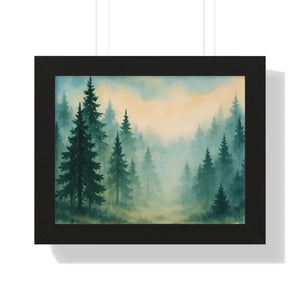 Serene Forest Landscape Framed Print for Meditation Space - Dipaliz - 14″ x 11″ / Black - Prints