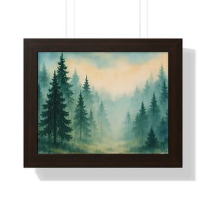 Serene Forest Landscape Framed Print for Meditation Space - Dipaliz - 14″ x 11″ / Walnut - Prints