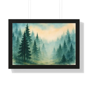 Serene Forest Landscape Framed Print for Meditation Space - Dipaliz - 24″ x 16″ / Black - Prints
