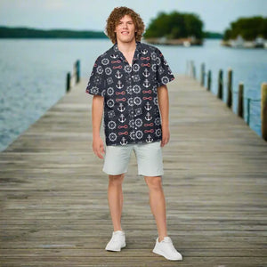 Moisture-wicking Button Shirt - Set Sail Anchor Design - Dipaliz - Shirts