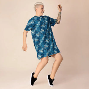 Blue T-shirt Dress – Comfortable Oversize Fit - Dipaliz - Dresses - Xs