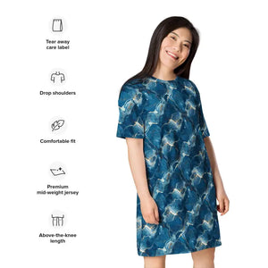 Dresses - Comfortable Oversize Fit Blue T-shirt Dress - Dipaliz