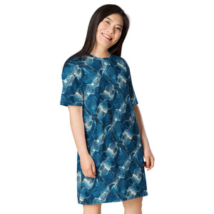 Blue T-shirt Dress – Comfortable Oversize Fit - Dipaliz - Dresses - Xs