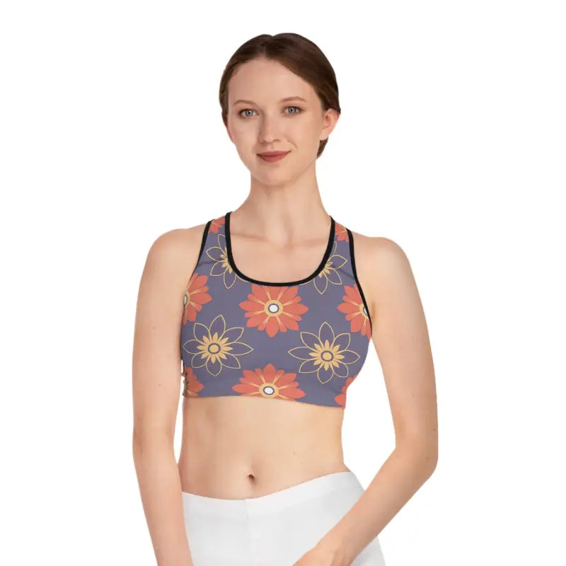 Revamp your Workout with the Geometrical Floral Sports Bra - s / Black Stitching Bras