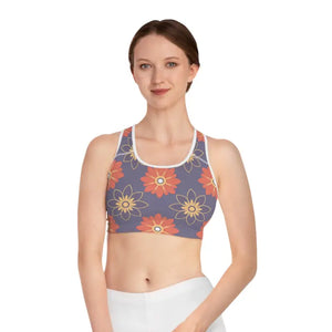 Sports Bra - Geometrical Floral Polyester Spandex - Dipaliz - s / White Stitching - Bras