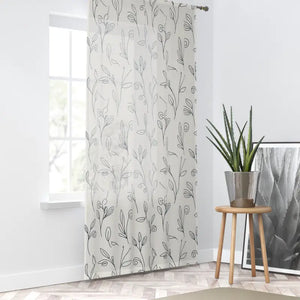 Sheer Botanical Window Curtain - Gray Vine Pattern Panel - Dipaliz - White / 50’’ × 84’’ - Curtains