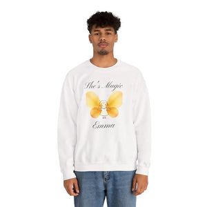 She’s Magic Custom Name Sweatshirt, Personalized Yellow Butterfly Fairy Crewneck - Sweatshirts - m
