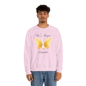 She’s Magic Custom Name Sweatshirt, Personalized Yellow Butterfly Fairy Crewneck - Sweatshirts - m