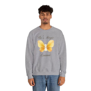 She’s Magic Custom Name Sweatshirt, Personalized Yellow Butterfly Fairy Crewneck - Sweatshirts - m