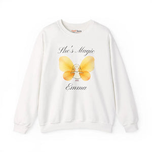 She’s Magic Custom Name Sweatshirt, Personalized Yellow Butterfly Fairy Crewneck - Sweatshirts - m