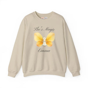 She’s Magic Custom Name Sweatshirt, Personalized Yellow Butterfly Fairy Crewneck - Sweatshirts - m
