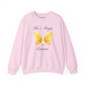 She’s Magic Custom Name Sweatshirt, Personalized Yellow Butterfly Fairy Crewneck - Sweatshirts - m