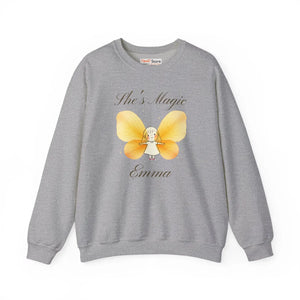 She’s Magic Custom Name Sweatshirt, Personalized Yellow Butterfly Fairy Crewneck - Sweatshirts - m