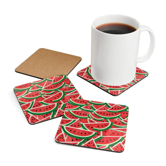 Shimmering Watermelon Coaster Set: Prevent Sliding in Style! - Cork / 3.75’’ × / Square Home Decor