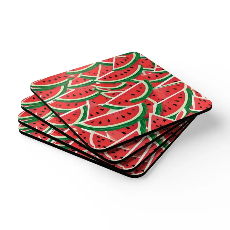 Shimmering Watermelon Coaster Set: Prevent Sliding in Style! - Cork / 3.75’’ × / Square Home Decor