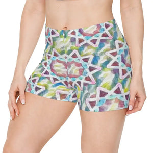 Colorful Star Pattern Shorts - Starlight Splendor - Dipaliz - Xs / Brushed Faux Suede