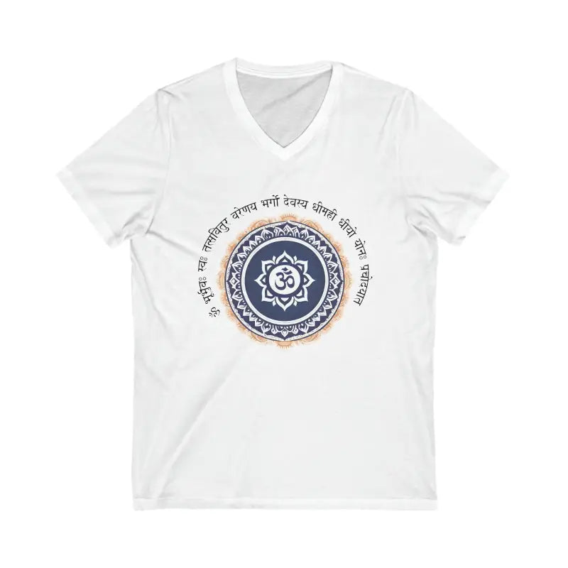 Glow with the Gayatri Mantra Golden Aura Unisex V-neck Tee - s / White