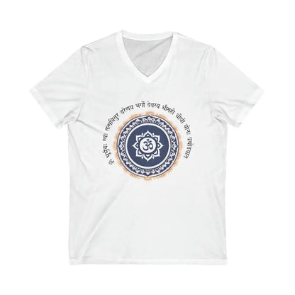 Glow with the Gayatri Mantra Golden Aura Unisex V-neck Tee - s / White