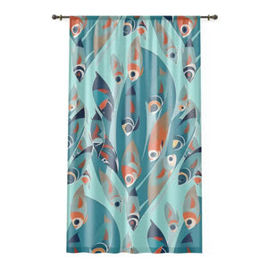 Blue Curtain Fishes Swimming Window Aquatic Design Dipaliz - Sheer / White / 50’’ × 84’’ - Curtains