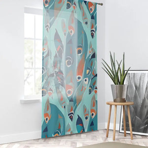 Blue Curtain Fishes Swimming Window Aquatic Design Dipaliz - Sheer / White / 50’’ × 84’’ - Curtains