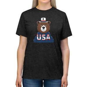 Bear with a Usa Flag T-shirt - Patriotic Comfort Tee - Dipaliz - Black Heather / s - T-shirts