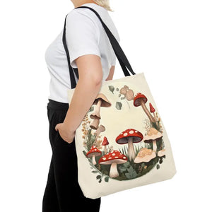 Cottagecore Aop Tote Bag Mushroom Print Whimsical Style - Dipaliz - Large - Bags