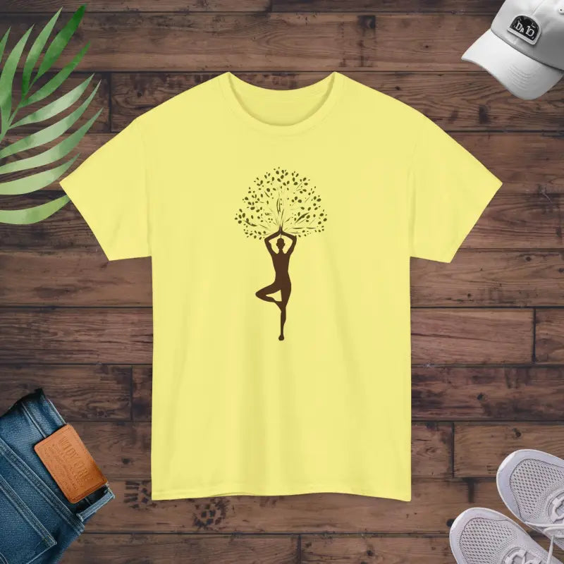 Unleash Serenity in Style with Yoga & Nature Deluxe T-shirt - Cornsilk / s T-shirt