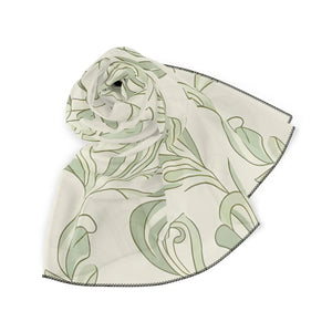 Silk-feel Green Botanical Scarf – Soft Sage Leaf Pattern Poly - Neck Gaiters