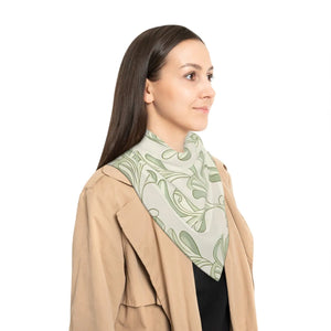 Silk-feel Green Botanical Scarf – Soft Sage Leaf Pattern Poly - Neck Gaiters