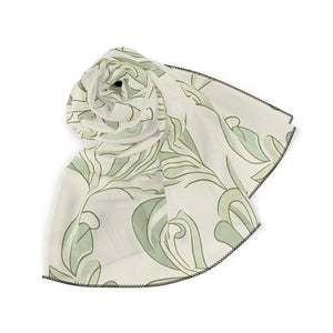 Silk-feel Green Botanical Scarf – Soft Sage Leaf Pattern Poly - Neck Gaiters