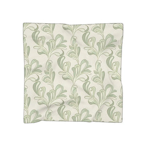 Silk-feel Green Botanical Scarf – Soft Sage Leaf Pattern Poly - Neck Gaiters
