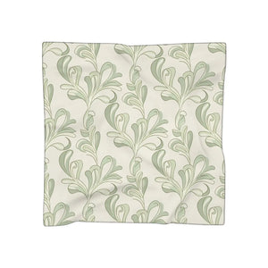 Silk-feel Green Botanical Scarf – Soft Sage Leaf Pattern Poly - Neck Gaiters