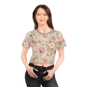 Crop Tee - Luxurious Silky Floral Tee - Ultimate Comfort Style - Dipaliz Black Stitching / m