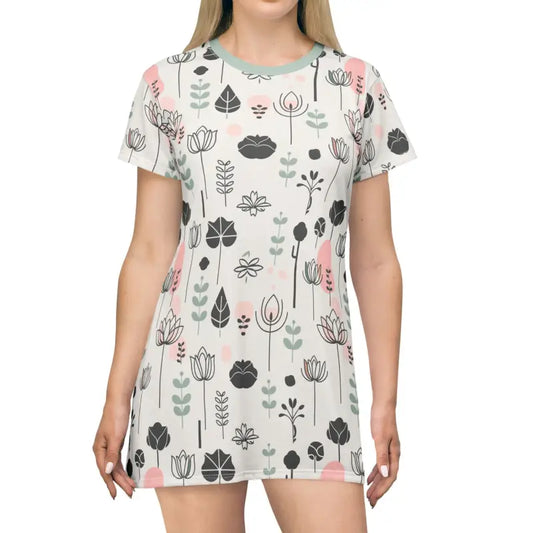 Floral Bliss Print Tagless T-shirt Dress for Chic Comfort - Xs All Over Prints