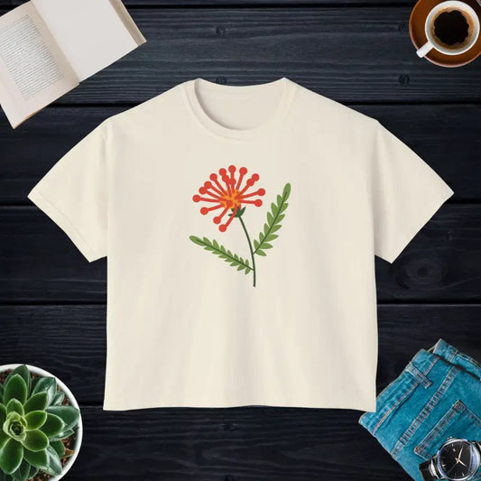 Chic Floral Boxy Tee - Laidback Style with Comfort - Ivory / s T-shirt