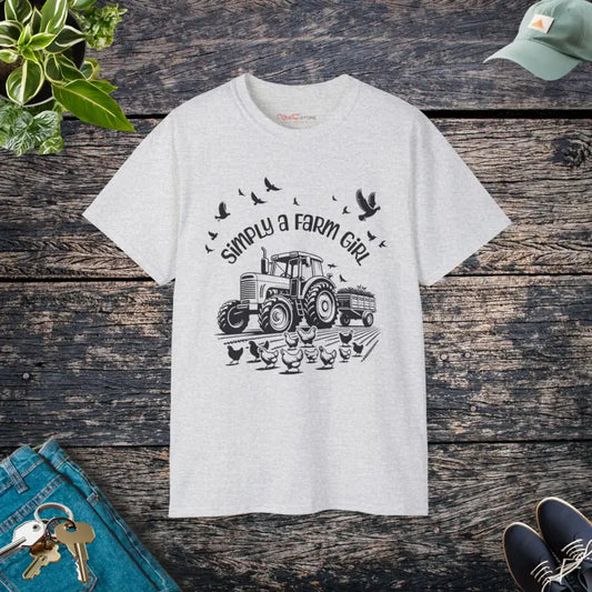 Farmgirl Unisex Ultra Cotton Tee - Classic Tractor Design - Ash / s T-shirt