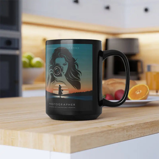 Elevate your Coffee Game with a Black Ceramic Photographer Mug - 15oz