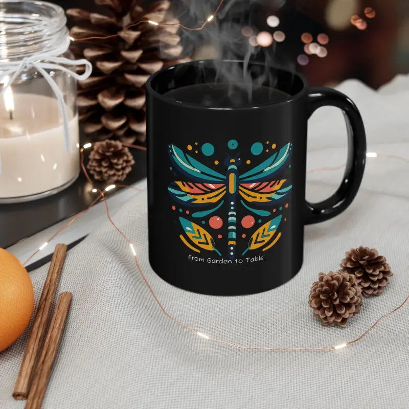 Sip Joyfully with a Dragonfly Black Ceramic Mug - 11oz