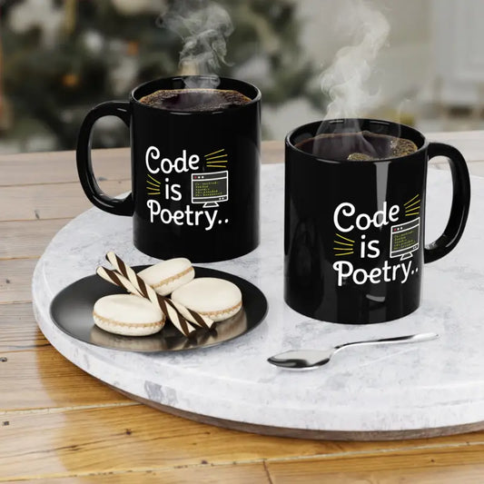 Sip Poetic Bliss with Sleek Black Coffee Mugs - 11oz / Mug