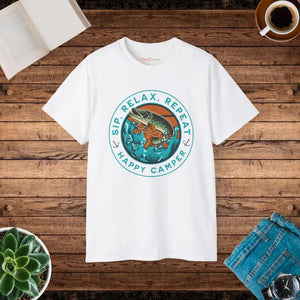 T-shirt - Happy Camper Tee Sip Relax Repeat Comfort Shirt - Dipaliz White / s