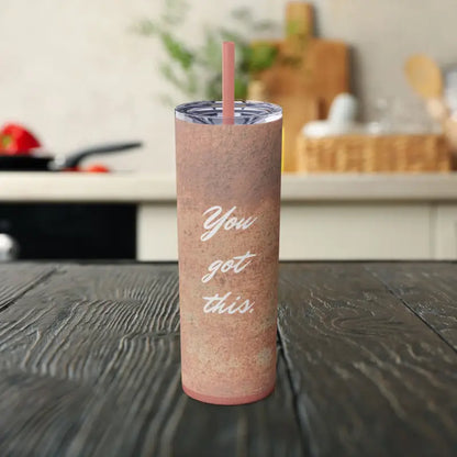 Stay Motivated with Olid Bruskinny Tumbler - Drink Hot or Cold! - Glossy / Glitter Dusty Rose / 20oz Mug