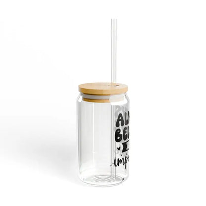 Sip in Style: 16oz Bpa Free Sipper Glass with Bamboo Lid - Mug