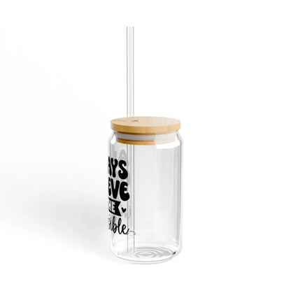 Sip in Style: 16oz Bpa Free Sipper Glass with Bamboo Lid - Mug