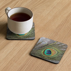Peacock Featherr Cork Coasters - Vibrant Garden Party Style - Dipaliz