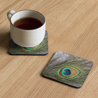 Dazzle your Drinks: Peacock Featherr Cork Coasters - Kitchen and Dining