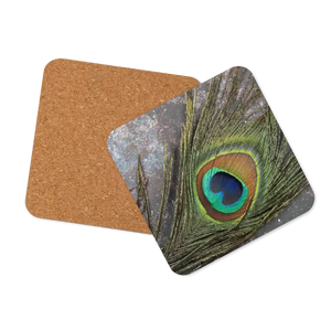 Peacock Featherr Cork Coasters - Vibrant Garden Party Style - Dipaliz
