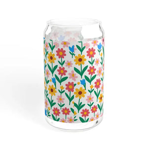 Floral Glass Tumbler with Bamboo Lid and Tritan Straw - Dipaliz - Tumblers